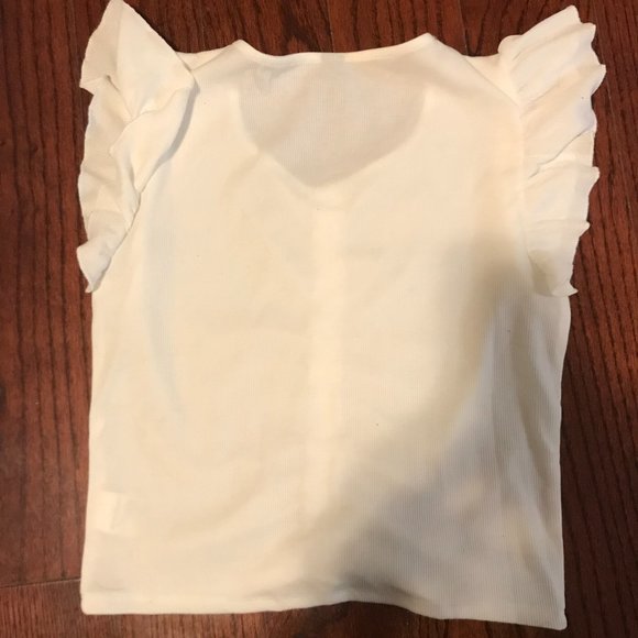 White Drawstring Front Ruffle Trim Tee - Picture 5 of 5